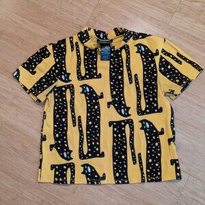 Nooworks Yellow Long Cats Pattern Mock Neck Medium